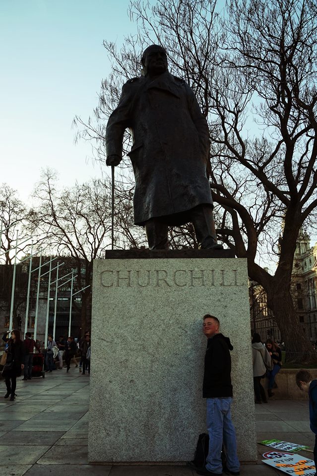 me with churchill statue in london