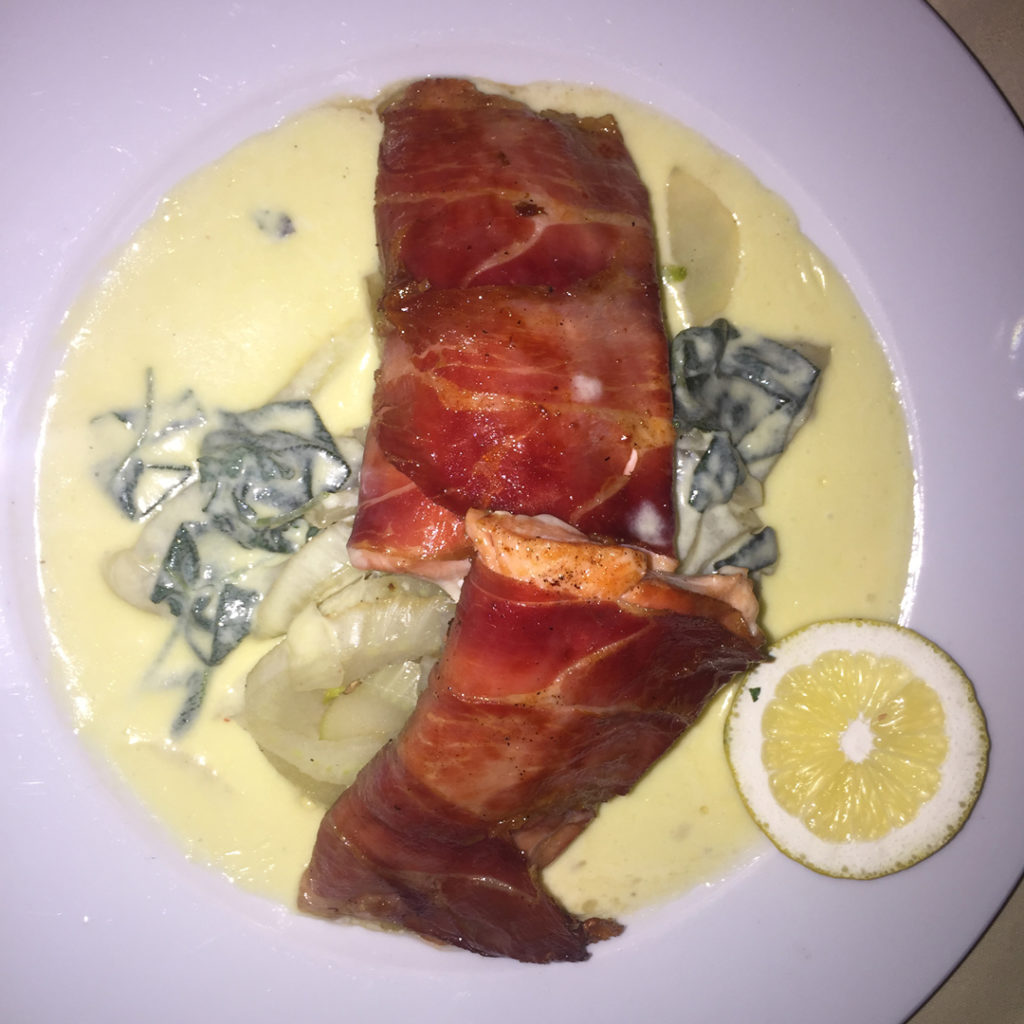 austrian food - salmon wrapped in bacon