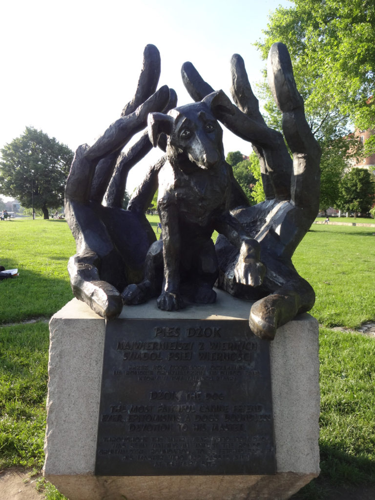 dog statue in krakow, poland