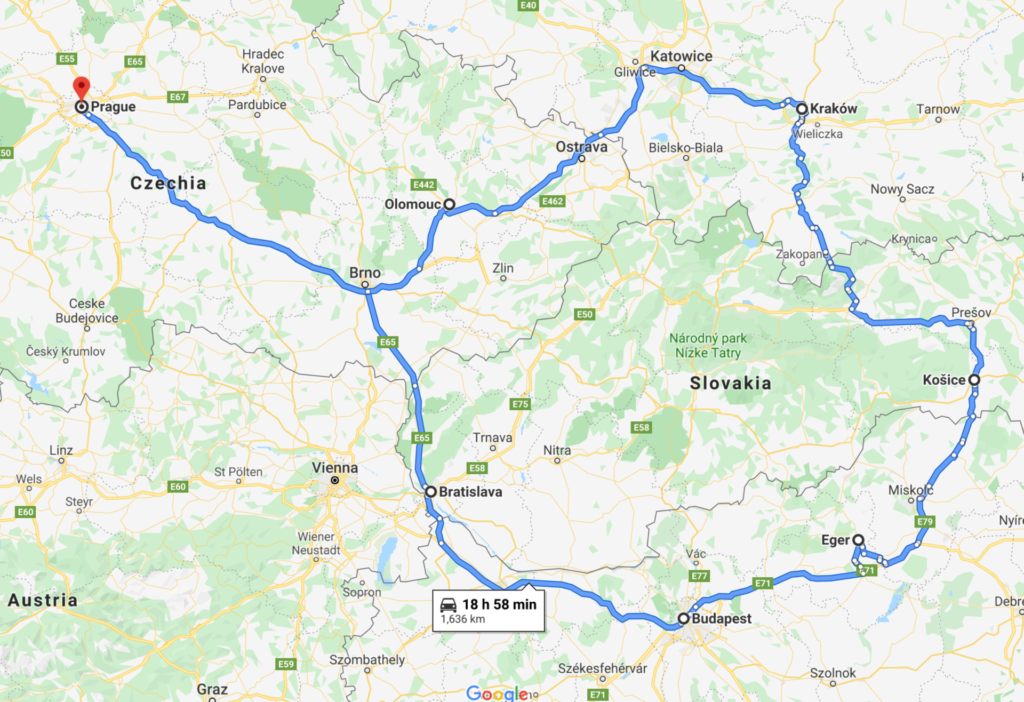 christmas trip through central europe - road trip map